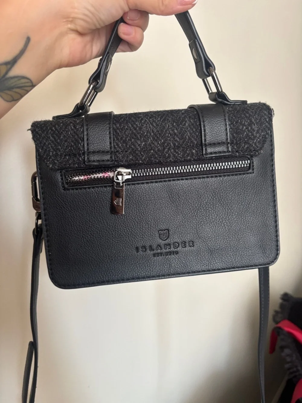 Islander Harris Tweed Black Textured Top-Handle Satchel